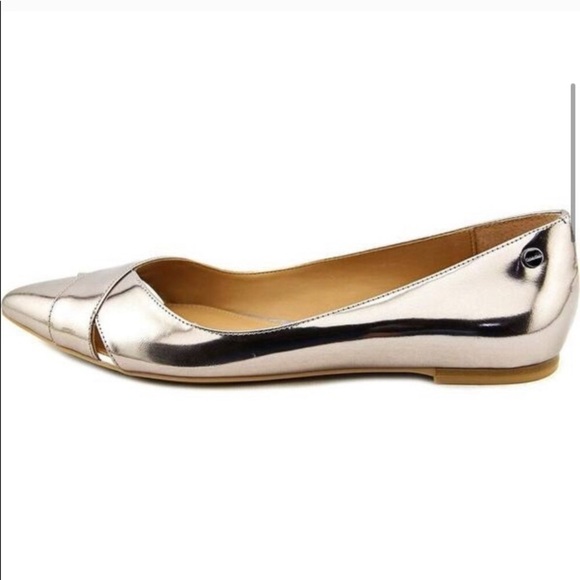 Calvin Klein Gold Metallic Pointed Flats Shoes 6 - Picture 2 of 8